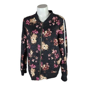Torrid Zip Front Bomber Jacket Floral Rayon Blend  Black Pink Size 1